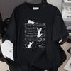 Cat Home Wrecker Creative Print T-shirt, Loose Fit, High-Quality Pure Cotton, Short Sleeve, Slightly Dropped Shoulder, Style 1002-1