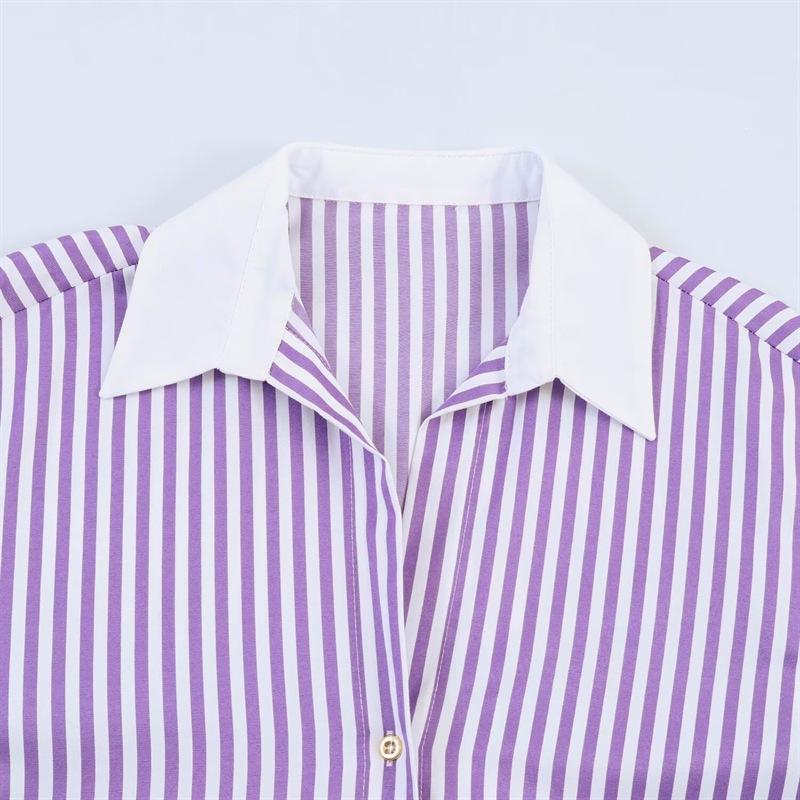 ZA Women's 1116 Summer New Product, Long Sleeve Lapel Casual Striped Poplin Long Sleeve Shirt Women's 1111811