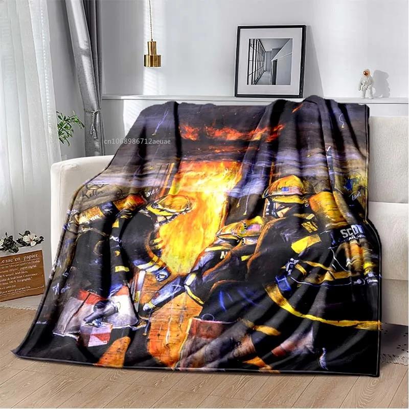 Firefighters Flannel Blanket God Bless Firefighters with Angle Wings Art Lightweight Warm Plush Kids Adults Birthday Dream Gifts