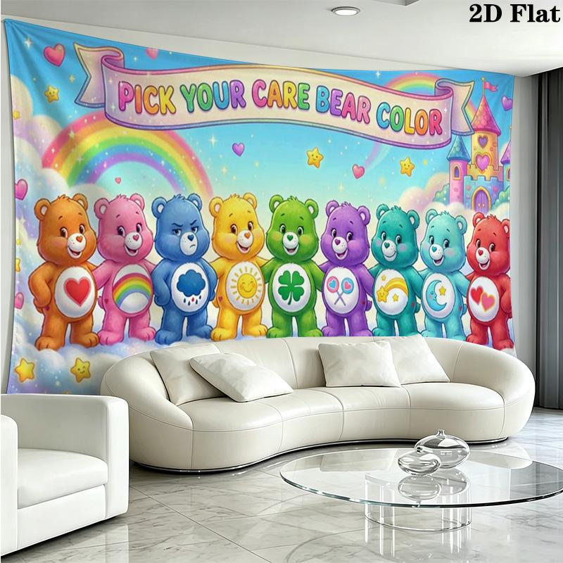 Cartoon Care bears Wall Tapestry Aesthetic Wall Hanging Printed Fabric Blanket Decorative Tapestries for Bedroom Living Room Home Decor
