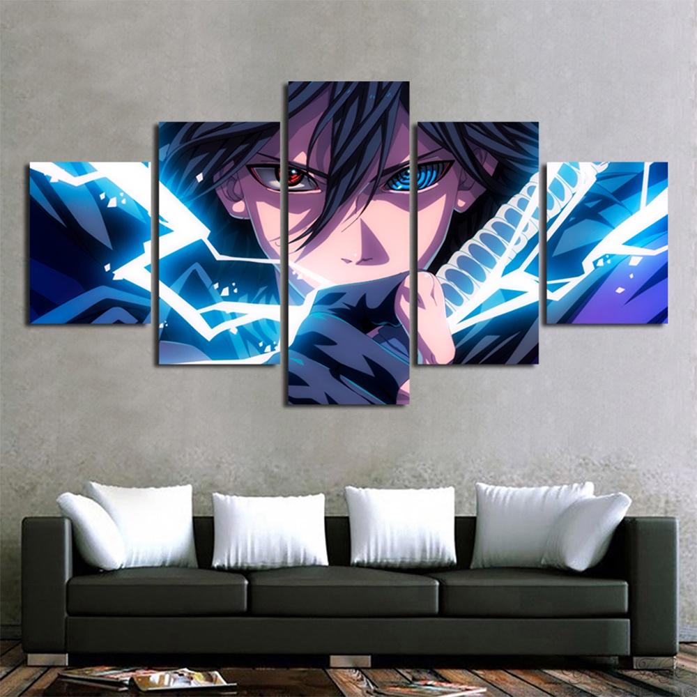5 Panels Canvas Wall Arts Poster Painting Japanese Anime Sasuke Picture Prints Home Decor Living Room Bedroom Mural Framework