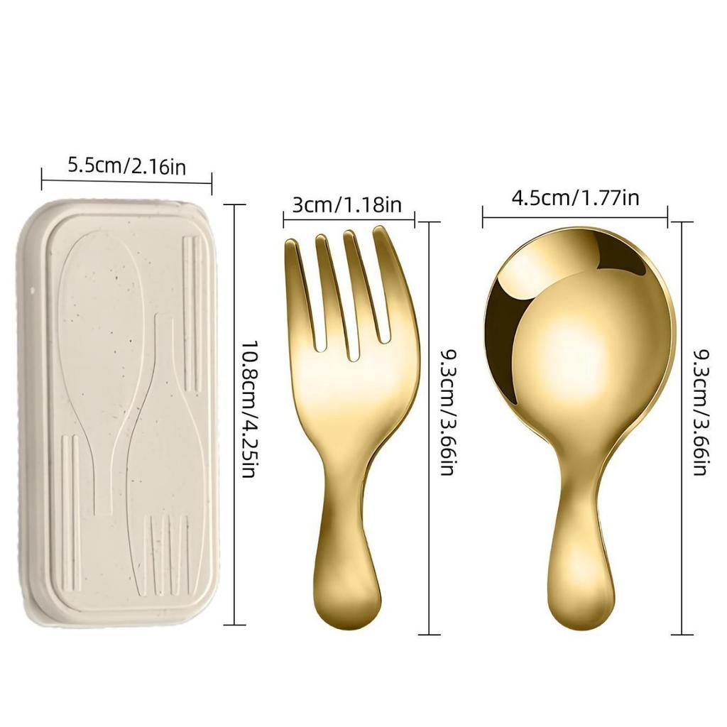 2 Stück/Set Mini Tragbares Löffel Gabel Geschirr Outdoor Camping Edelstahl Besteckset Für Mittagessen Wandern Camping Kochzubehör