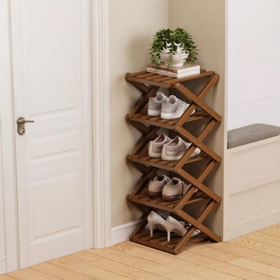 Wooden Folding Shoe Rack No Assembly 2/3/4/5/6/7 Tiers Bamboo Corner Shoe Rack Hallway Entryway Small Space Shoe Organizer Shelf