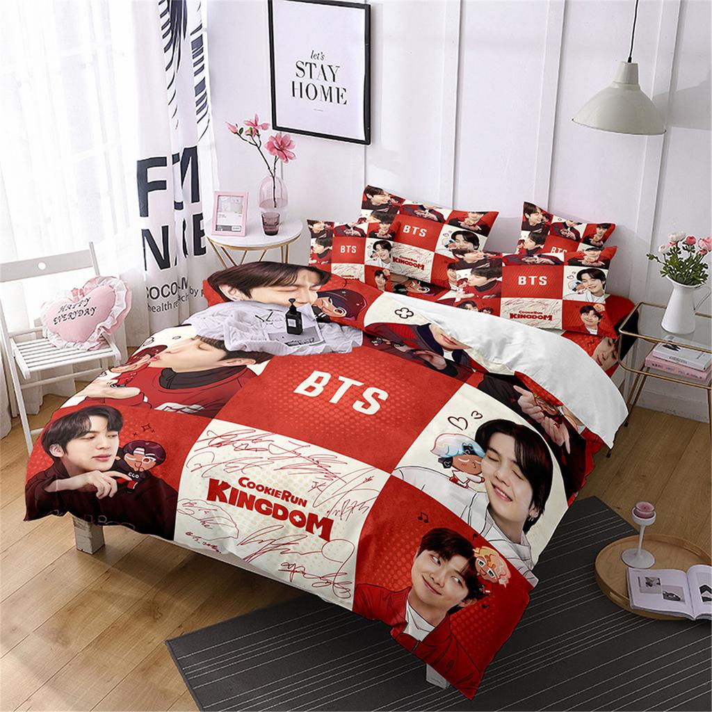 BTS Men's group Bedding Music Band All Season Twin Bedding Set 3 Piece Comforter Bed Duvet Cover Double King Bedding Set
