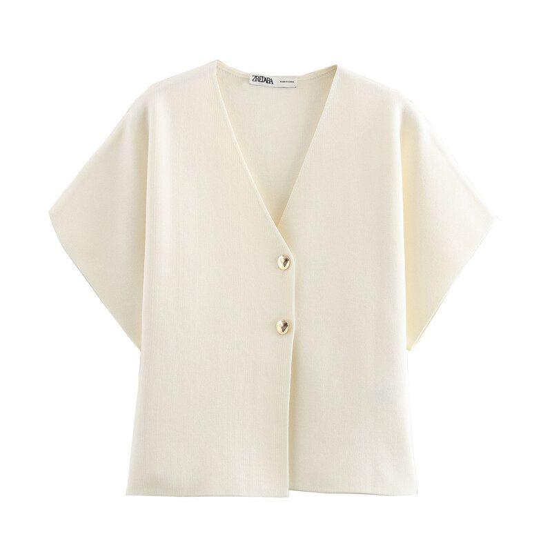 

Fashion Style 2024 Autumn New Women s Clothing Easiest for Match Plain Stitch Short Sleeve V-neck Sports Knitting Jacket 4192101 White L