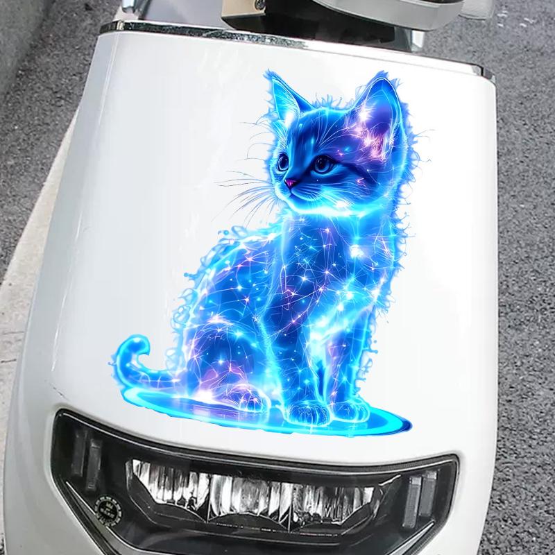 1 Piece Car Window Decoration Charming Blue Cat Motorcycle Stickers Waterproof For Scooter Fuel Tank Front Fairing Vinyl Decals