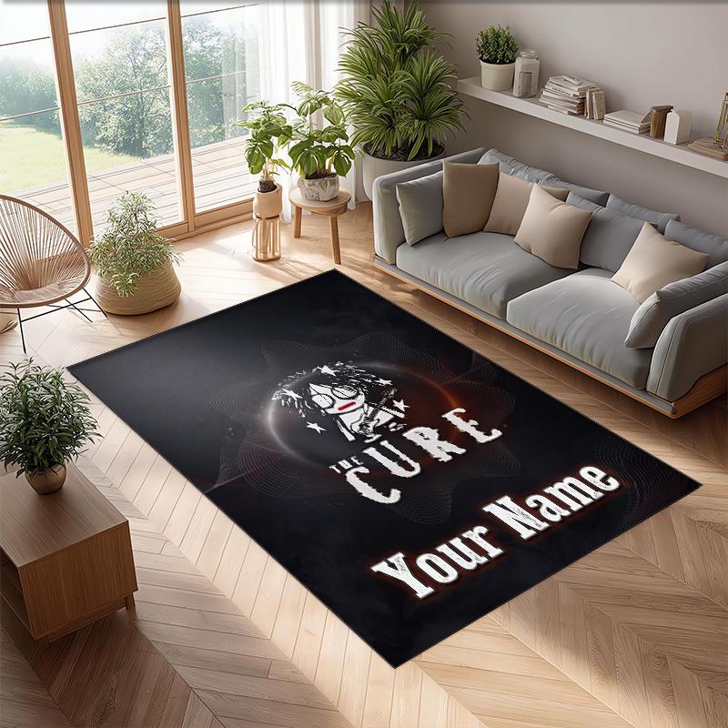 The Cure Crystal Velvet Rug, Custom Name Text Personalized Non‑Slip Floor Mat for Home Decor Gift