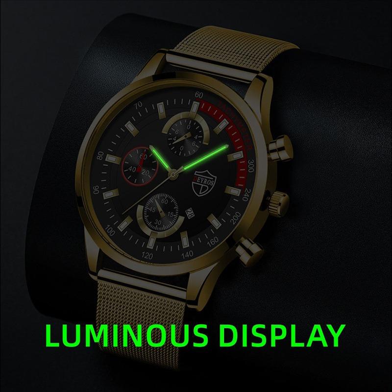 Men's Fashion Business Stainless Steel Band Watch Luminous Quartz Wristwatch Men's Date Watch, Men's Gift