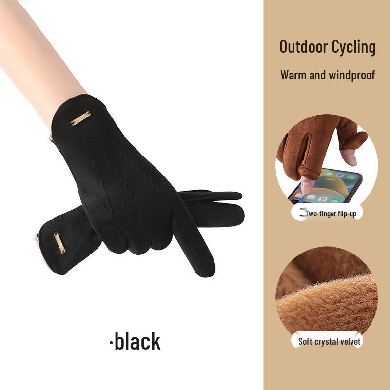 

Men s Suede Fingerless Touchscreen Gloves – Warm, Windproof, Non-Slip, Plus Velvet, for Autumn/Winter Cycling and Driving. чорний