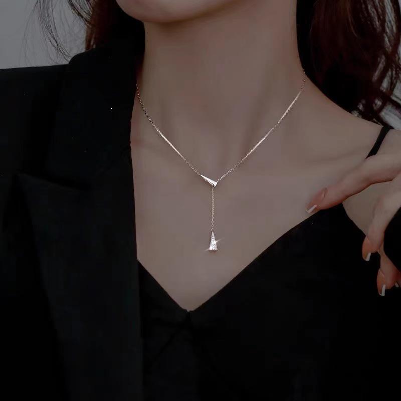 2024 Trendy 925 Sterling Silver Plated Cross Necklace for Women - Simple, Elegant, Cold Aesthetic Collarbone Chain