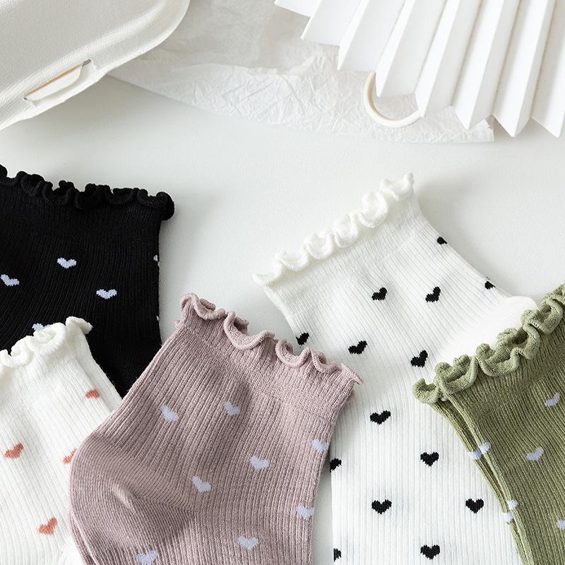 Cute Love Heart  Printed Women Socks Pack Japanese Simplicity Elegant Ladies Short Sox Soft Breathable Wife