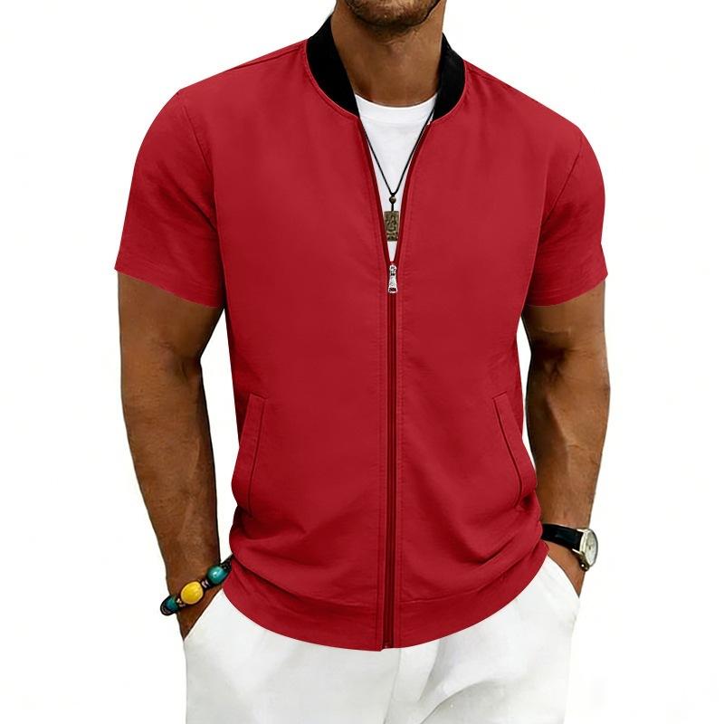 Men S American Casual Summer Short Sleeve Zip Baseball Jacket S