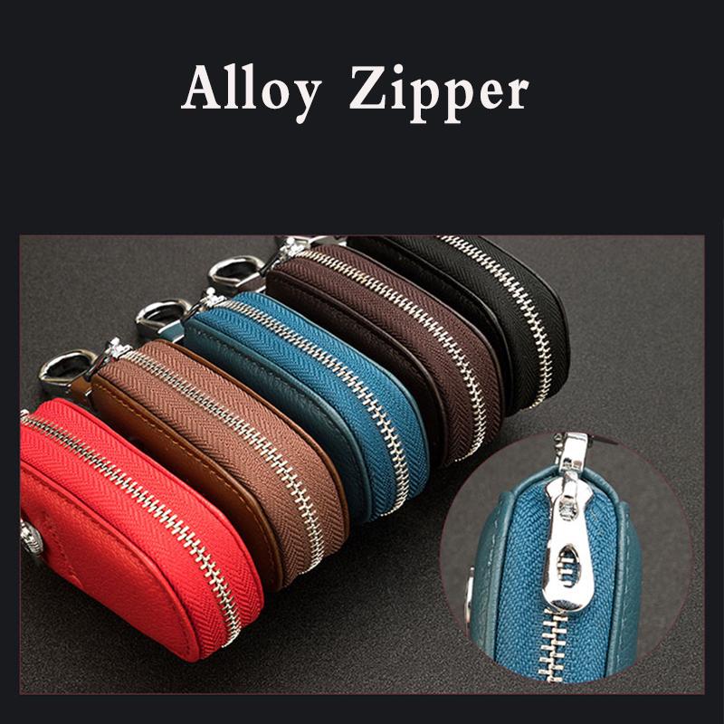 Custom 3D Logo Car Key Case Cover Shell Holder Leather Zipper Bag KeyChain Case Bag Wallets for All Car Accessories