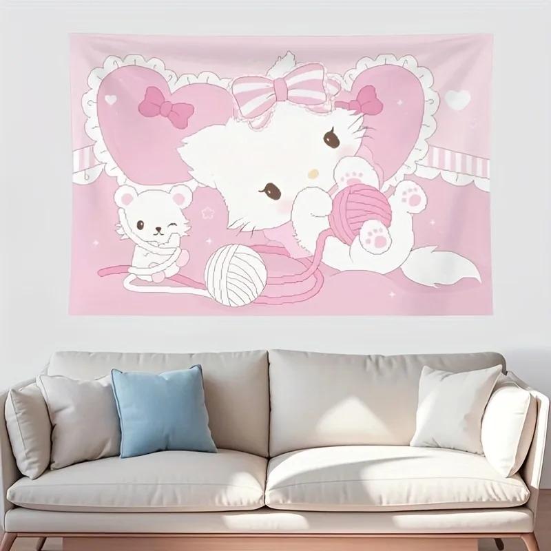 Sanrio Family Printed Tapestry Cartoon Cute Room Decoration Suitable  Wall Bedroom Wall Art Playful And Vibrant Kawaii Anime Hom