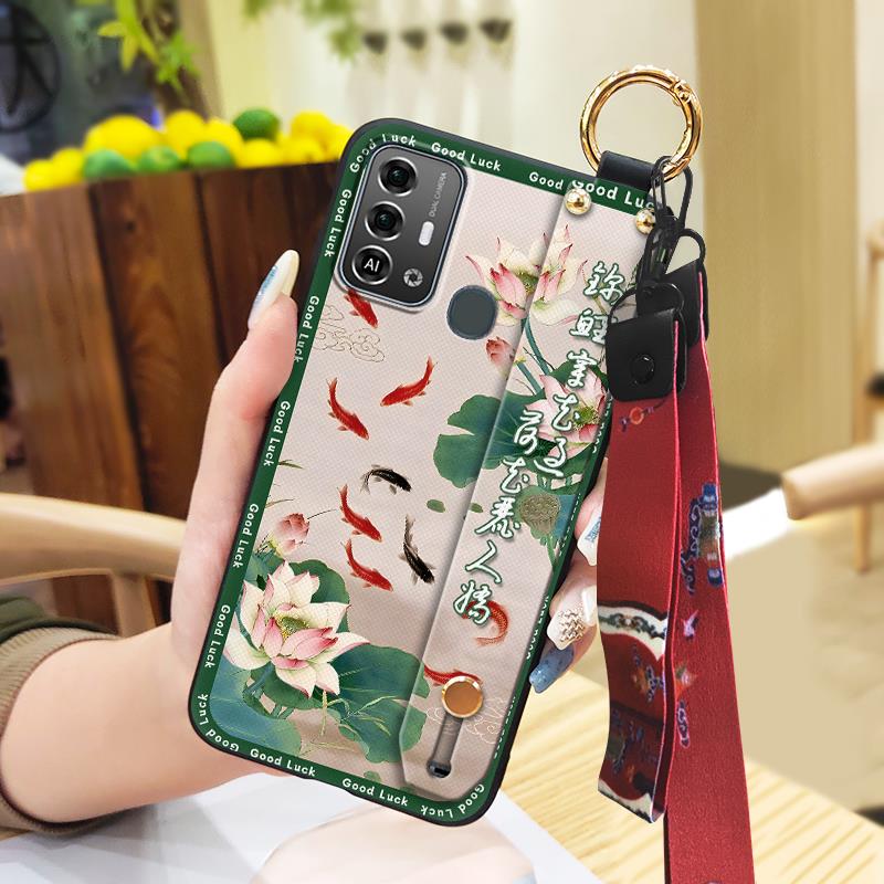 Shockproof Protective Phone Case For ZTE Blade A53 Pro Anti-dust For Mom Wrist Strap Waterproof Back Cover Elderly Lady