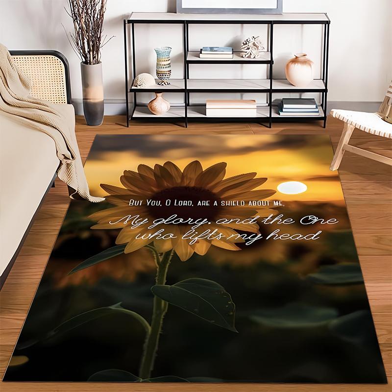 Sunflower with Inspirational Quote Non-slip Rug Suitable for Living Room and Bedroom Sofas.