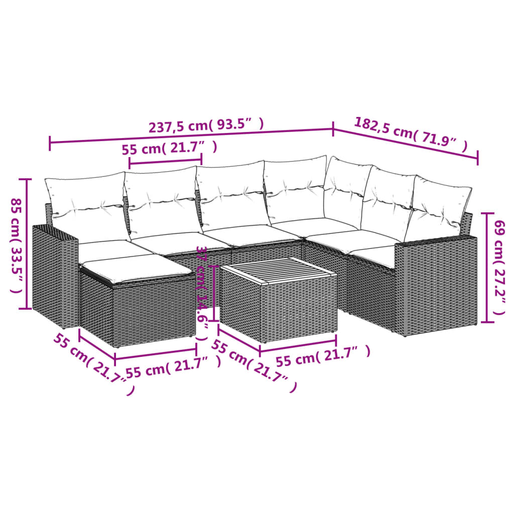 8 piece Grey Garden Sofa Set with Cushions Poly Rattan