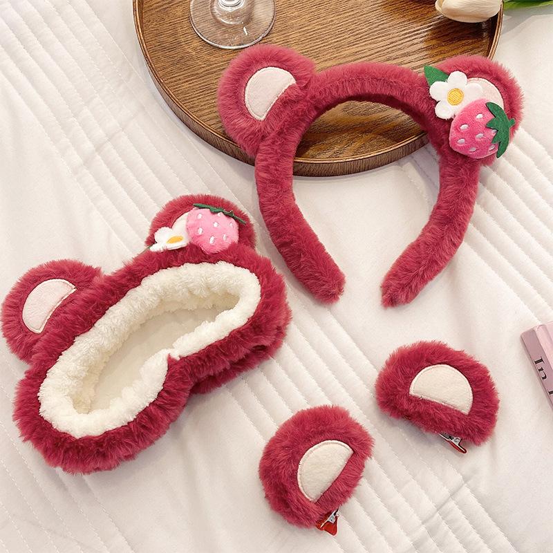Strawberry Bear Plush Ears Headband Cartoon Face Wash Non-Slip Cute Headdress