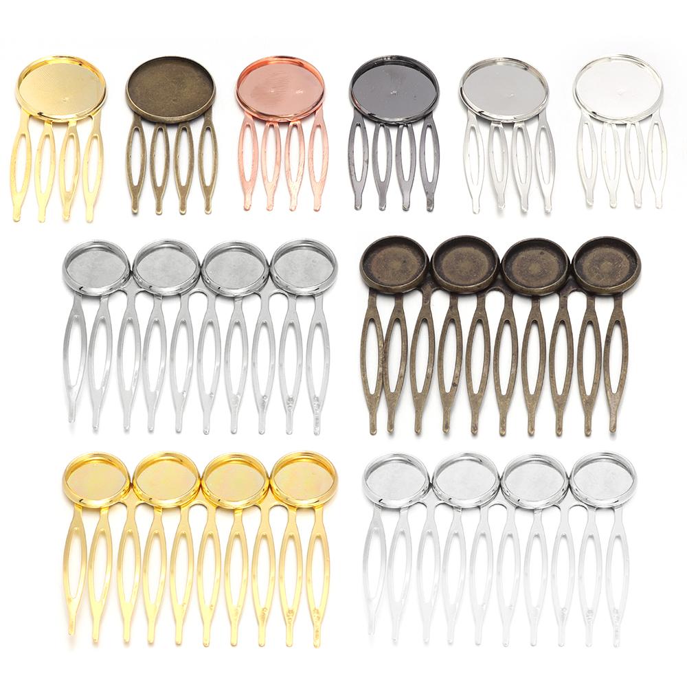5-10pcs/lot 4/10 Teeth Metal Hair Comb Clips Hairpin Base Setting Round Cabochon Cameo For Jewelry Making DIY Hair Acessories