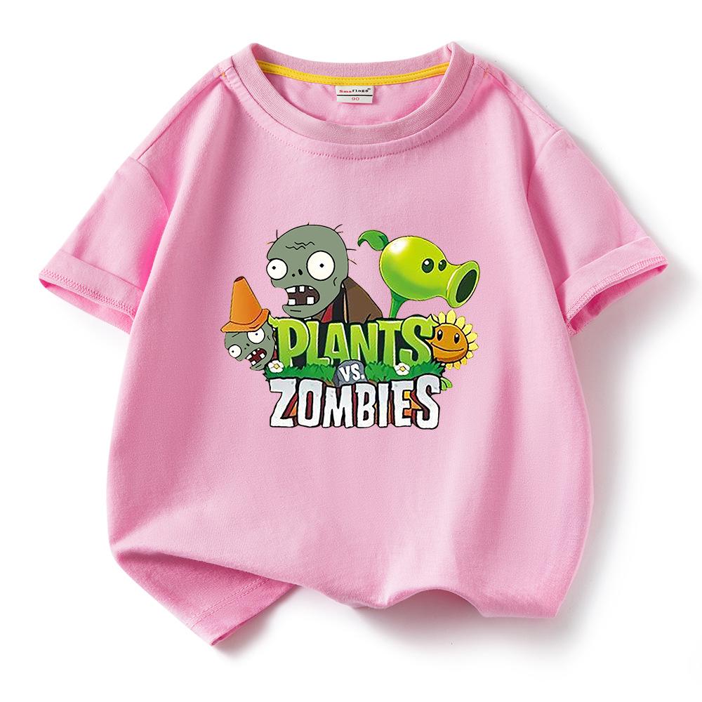 Plants Vs. Zombies Kids' Pure Cotton T-Shirt - Boys and Girls Summer Short Sleeve Loose Breathable Top