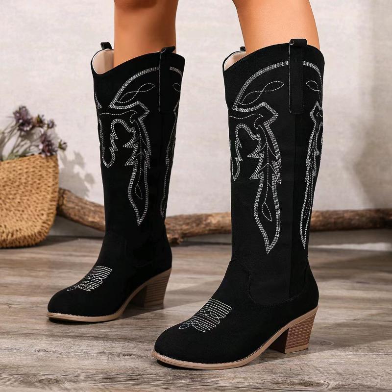 Women Mid-calf Boots Retro Fashion Plus Size Women Shoes Trend Outdoor Luxury Ankle Boots Pointed Western Cowboy Boots Women