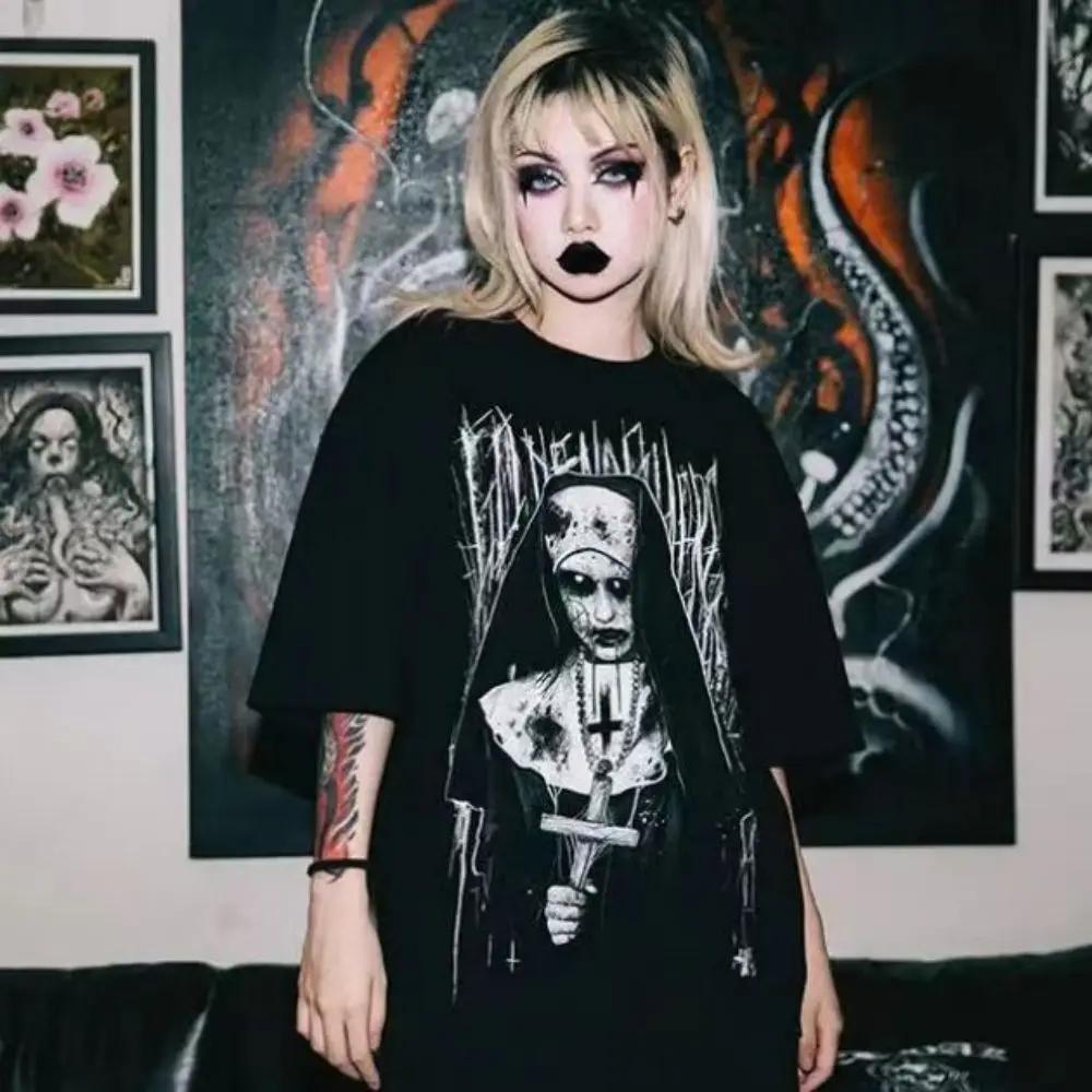 T-Shirt Damen Europäisch und Amerikanisch Dunkel Gothic Rock Locker Kurzarm T-Shirt