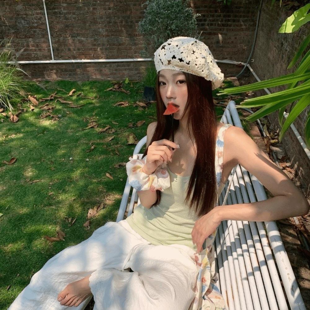 Japanese Style Flower Hat Breathable Crochet Knitted Cap Brimless Hollowed Out Beret  Holiday