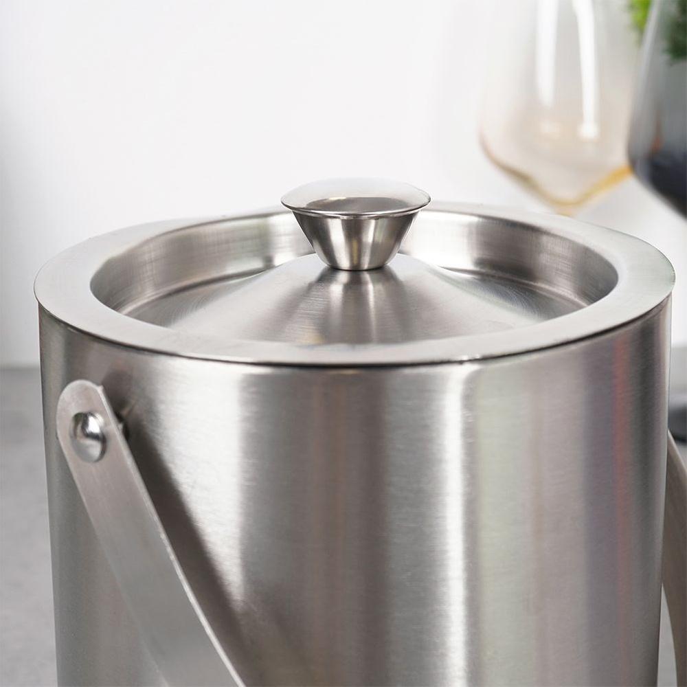 Steel Thermal Ice Bucket Thermos Container for Cubes + Tongs