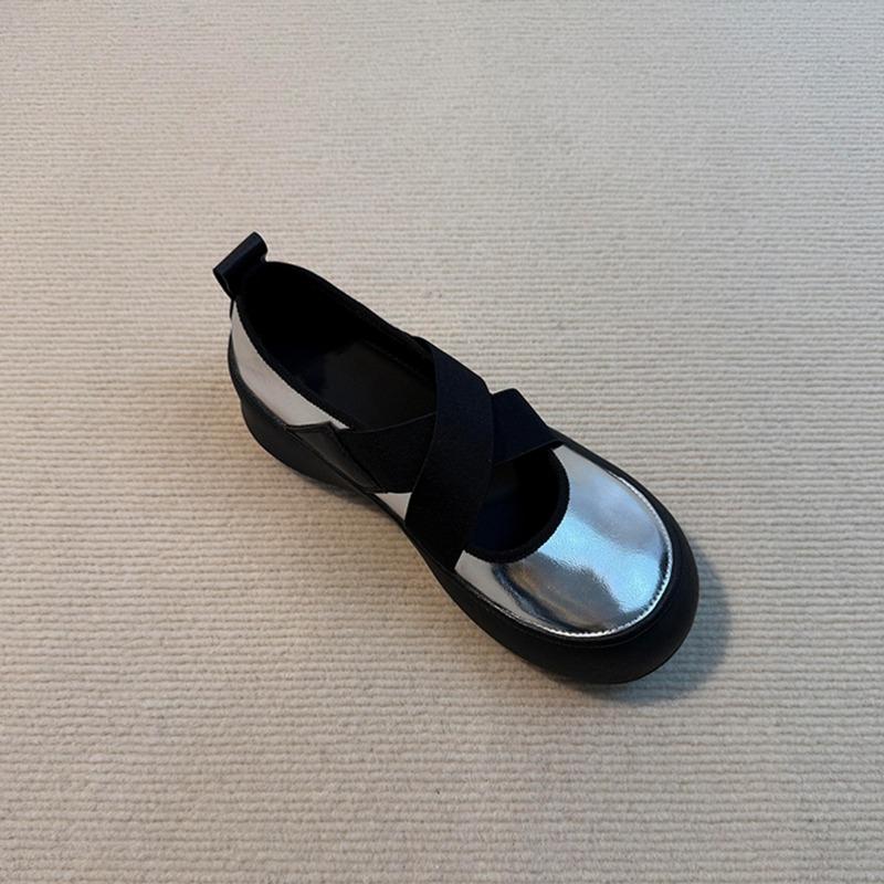 One Pedal Big Head Silver Soft Sole Small Man Runaway Platform Shoes Women's New Cross Strap Mary Jane Shoes