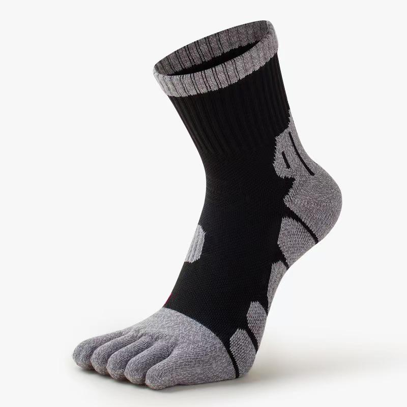 Men's Five-Toe Thick Terry Socks - Breathable, Sweat-Absorbent, Anti-Odor, Ideal for Autumn/Winter Outdoor Running