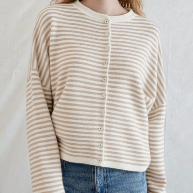 

Женский кардиган с длинным рукавом в полоску на пуговицах, повседневный вязаный топ свободного кроя, синий, белый, красный, бежевый XL