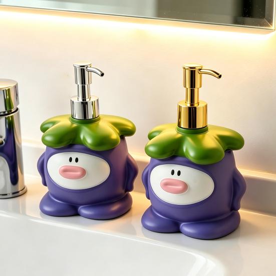 450ML Cartoon Mangosteen Soap Dispenser, Refillable Liquid Hand Soap Shower Gel Container, Bathroom Empty Pump Lotion Bottle