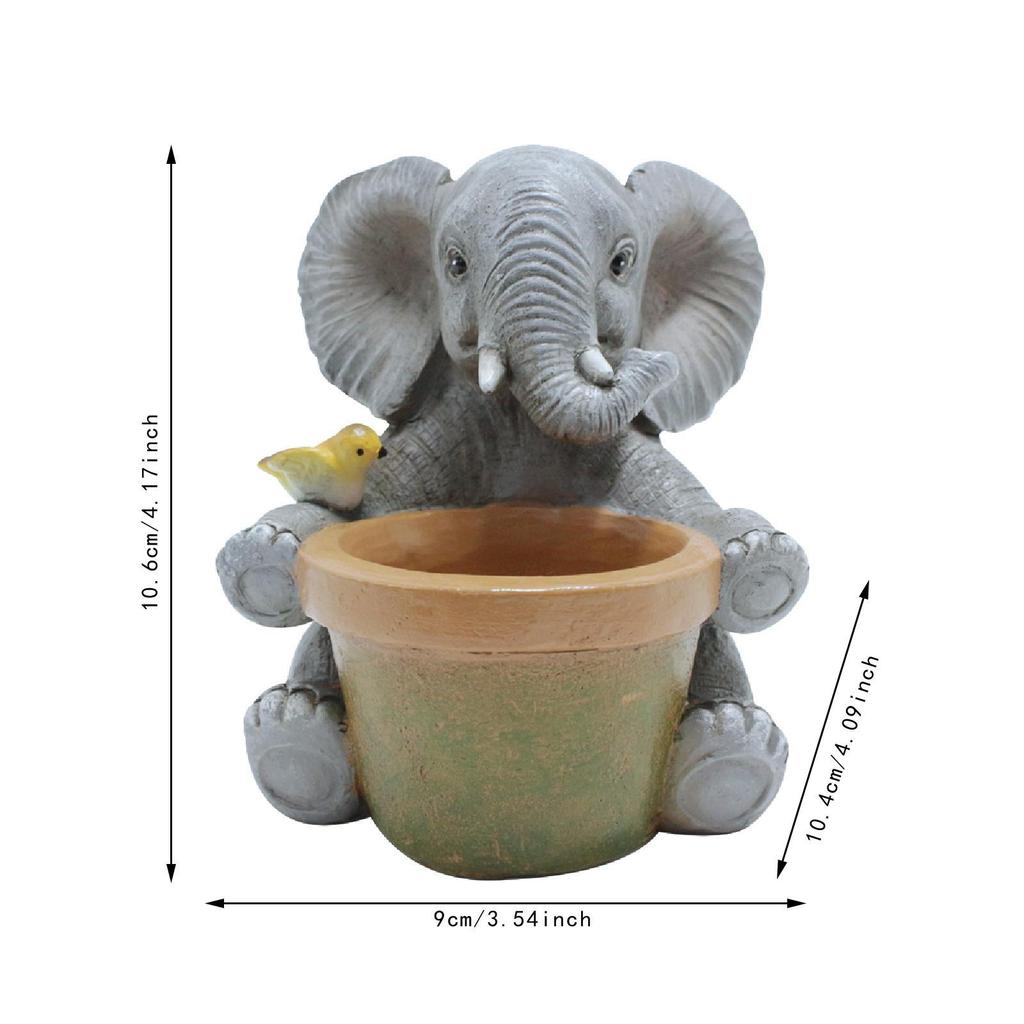 Garden Elephant Statue Planter Miniature Animal Sculpture Adornment Art Craft Cute Collecting for Small Plants for Lawn Patio