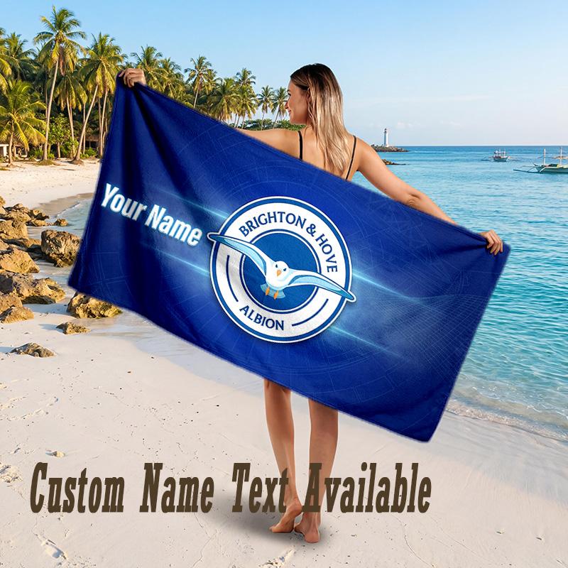 Brighton & Hove Albion Football Design Beach Towel Custom Text Large Towel for Beach Vacation