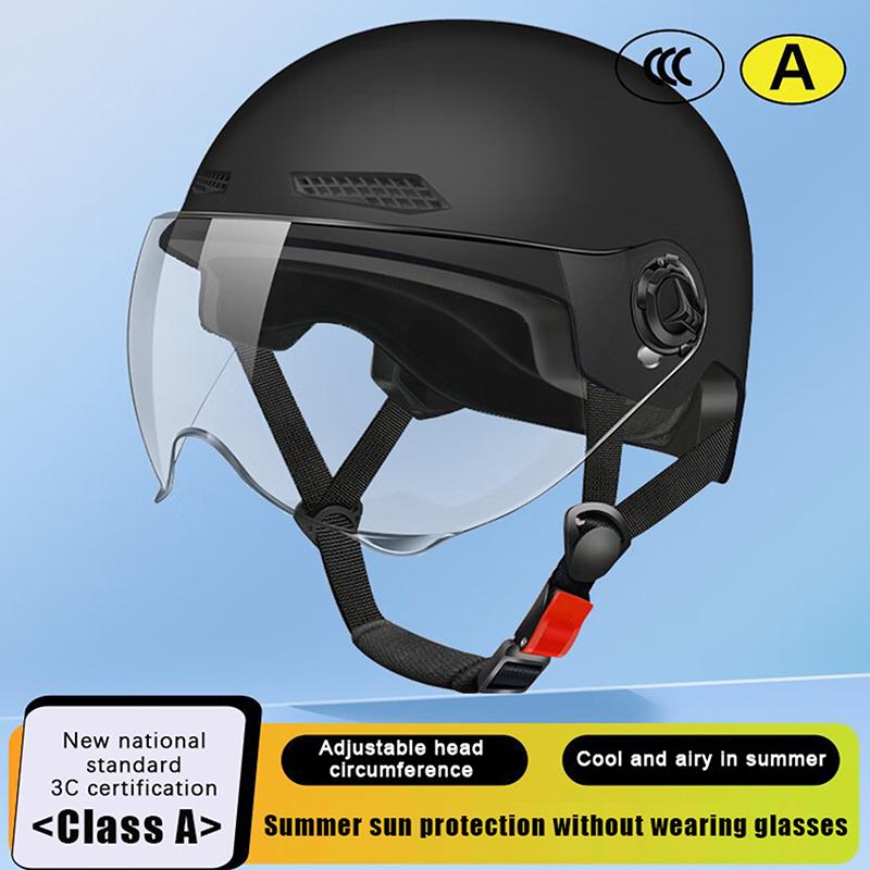 1 Piece 3C Certified Men'S And Women'S Adult Cartoon Electric Bicycle Motorcycle Half Helmet With Goggles Bicycle Safety Helmet