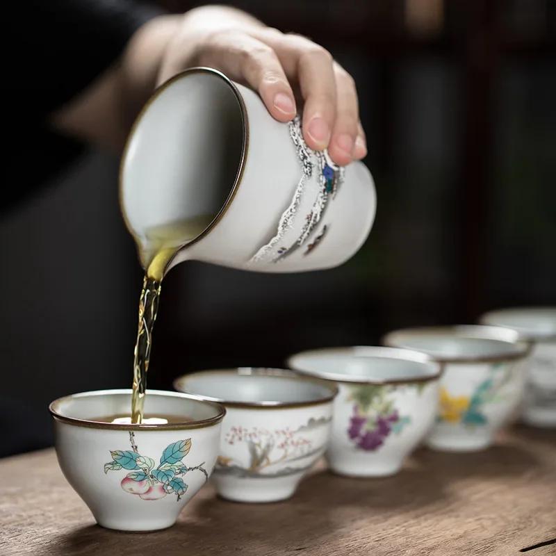 Moon White Ru Kiln Bell Cup Kombucha Cup Master Gracked Glaze Teacup Tea Set Ceramic Cup Teacups