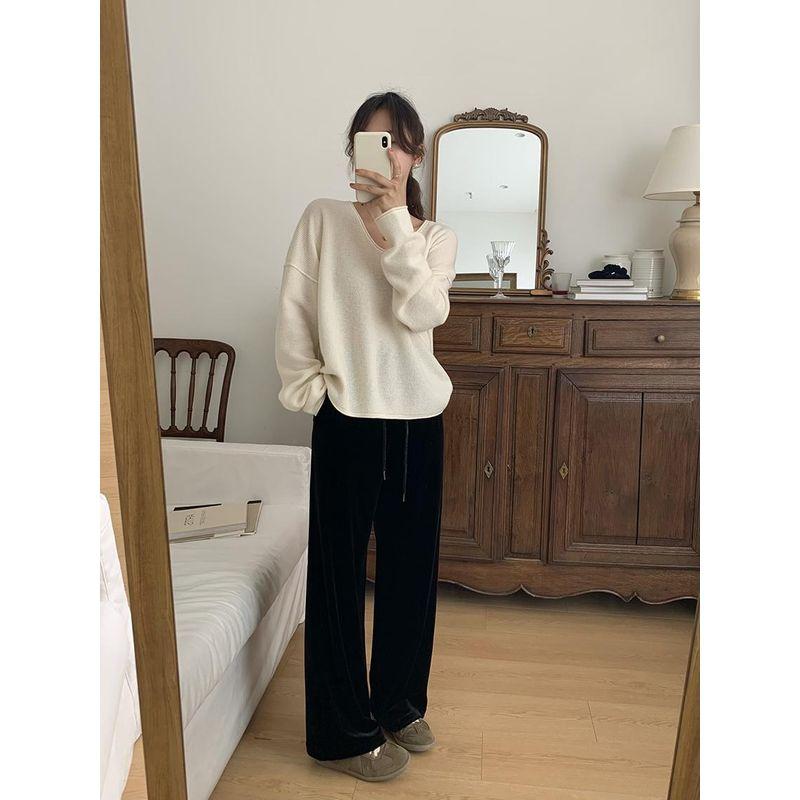 Sanni's One Match All Korea Order High Quality Loose Velvet Pants High Waist Wide Leg Straight Casual Mopping Pants