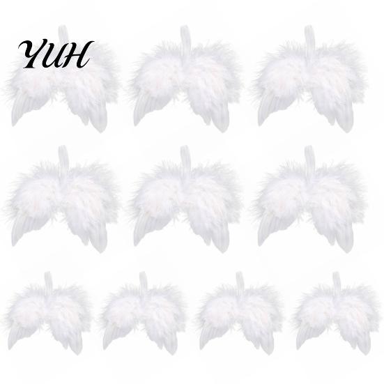 Holiday Party Props 10Pcs White Feather Angel Wings Ornament for Christmas Tree Decoration, Soft Fluffy Hanging Pendant with Lanyard Parties And Baby