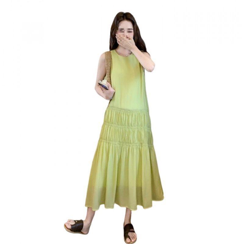 French Coastal Green Maxi Dress With Sleeveless Design For Summer Casual Wear
