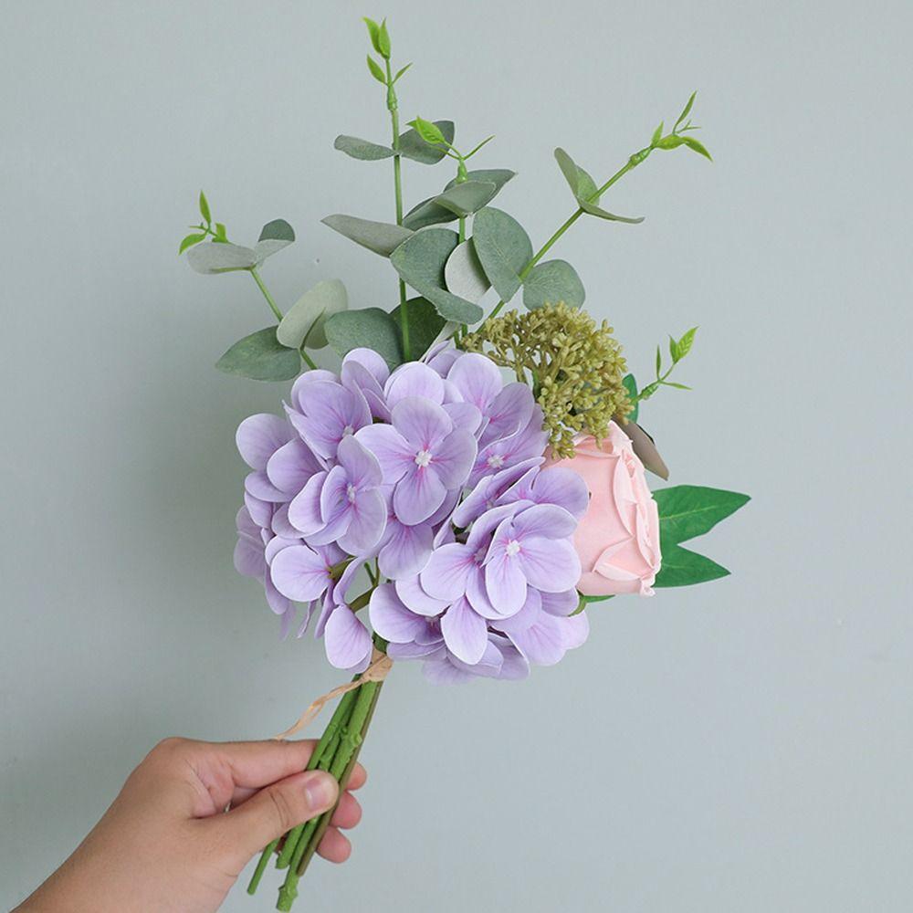 Plastic Artificial Hydrangea Rose Bouquet Luxury Fake Flower  Home Hotel Table Decor