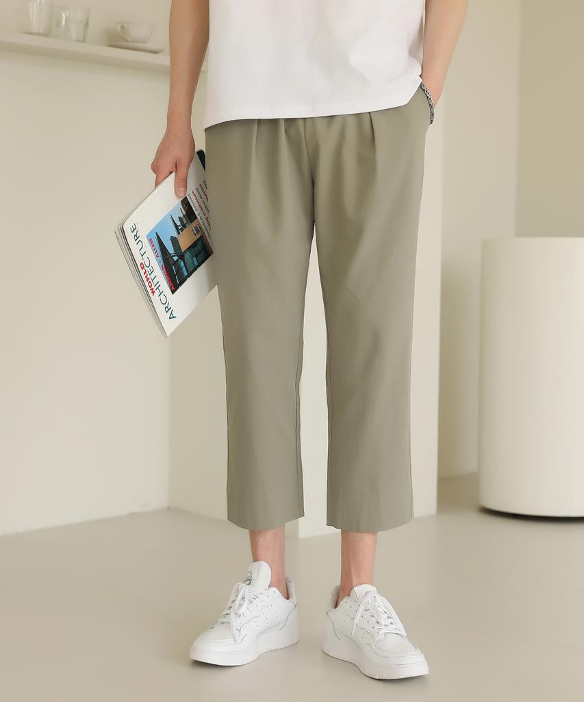 Jikeulib Pintuck Elastic Waist Cropped Cotton Pants