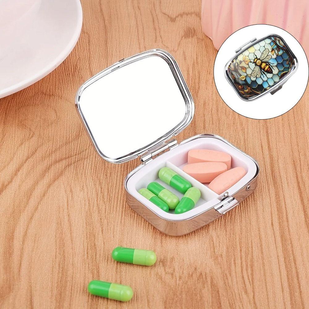 Recipient Portabil pentru Pastile Organizator Metalic pentru Medicamente Cutie pentru Pastile Colorată Drăguță pentru Poșetă Călătorie