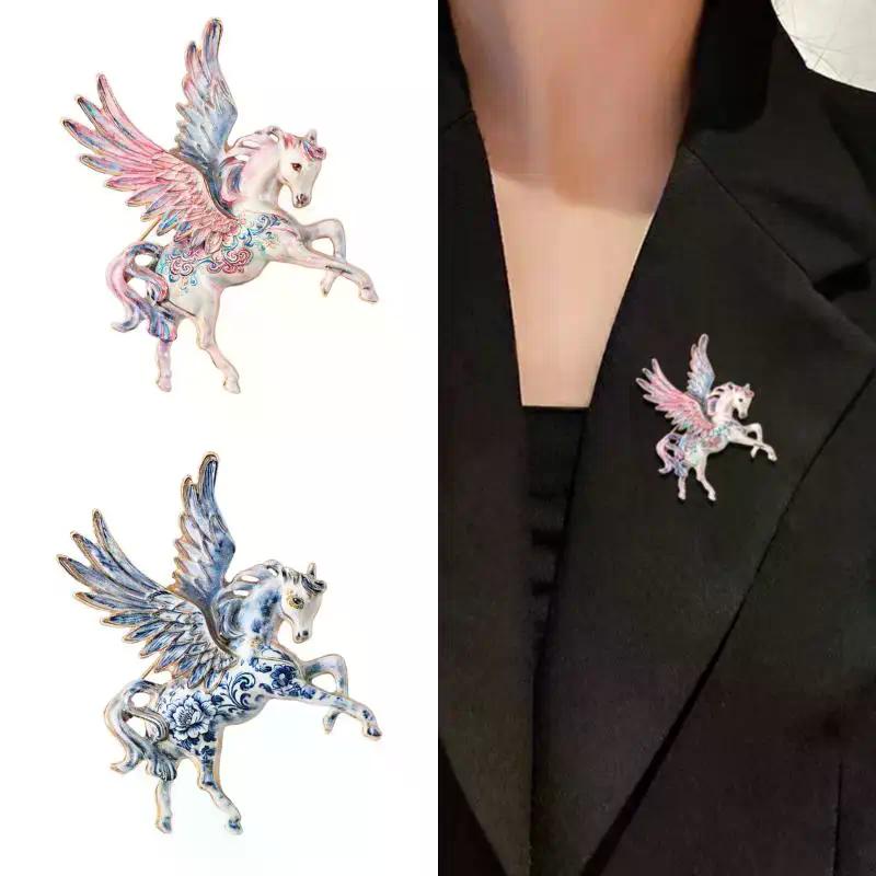 1pc Beautiful Enamel Flying Horse Brooch - Big Wings Elf Animal Unisex Brooch Pins For Women Men Party Office Creative Gift