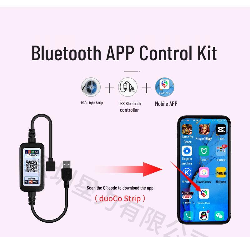 In-Stock 5V Low Voltage RGB LED Strip Light Set with Bluetooth - Ideal for TV Backlight and Atmosphere Decoration