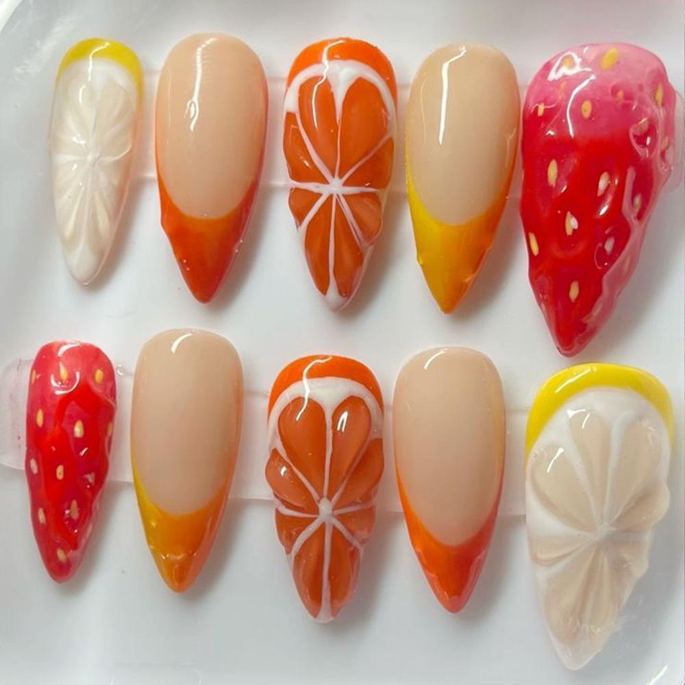 Lemongrass Strawberry 3D Stereo Detachable Wearable Nails for Manicures