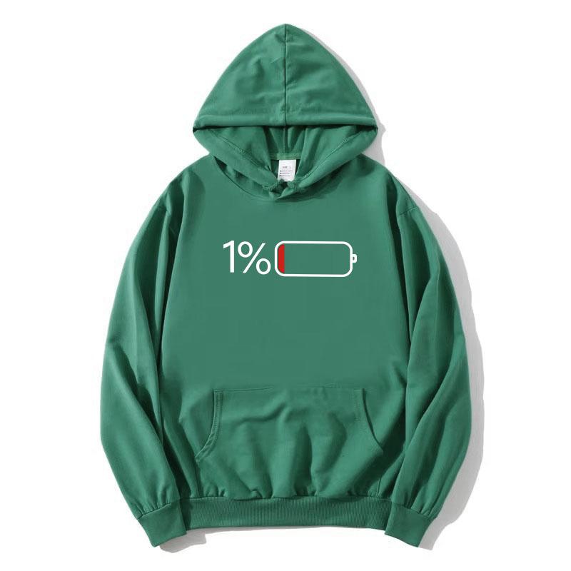 1 Percent Low Battery Status Icon Minimalist Hoodies Long Sleeve Women Men Sweatshirt with Pocket Graphic Print Pullover Unisex