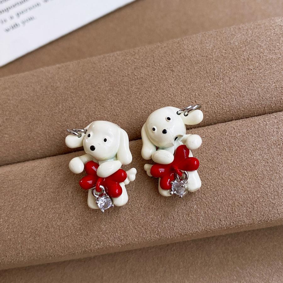 Серебряная Игла Милый Мультяшный Цирконий Капля Бант Щенок Серьги Пусеты Изящные Серьги