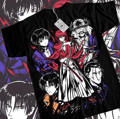 Rurouni Kenshin Samurai Himura T-Shirt Rurouni Kenshin Art Black Shirt All Size