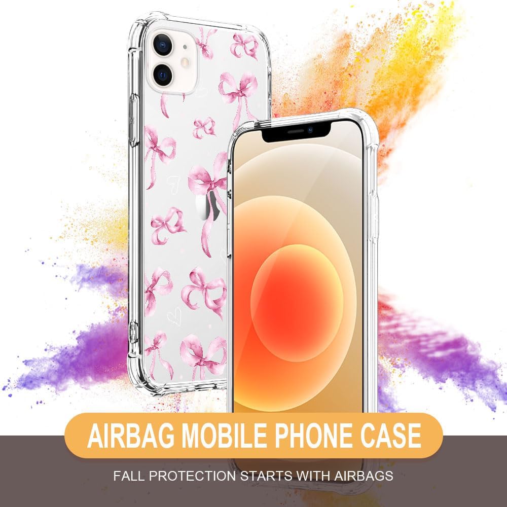 for iPhone 12 Mini Case Clear,TLT Pink Bow Transparent Soft Shockproof Protective Slim Thin Bumper Pattern Design Phone Case