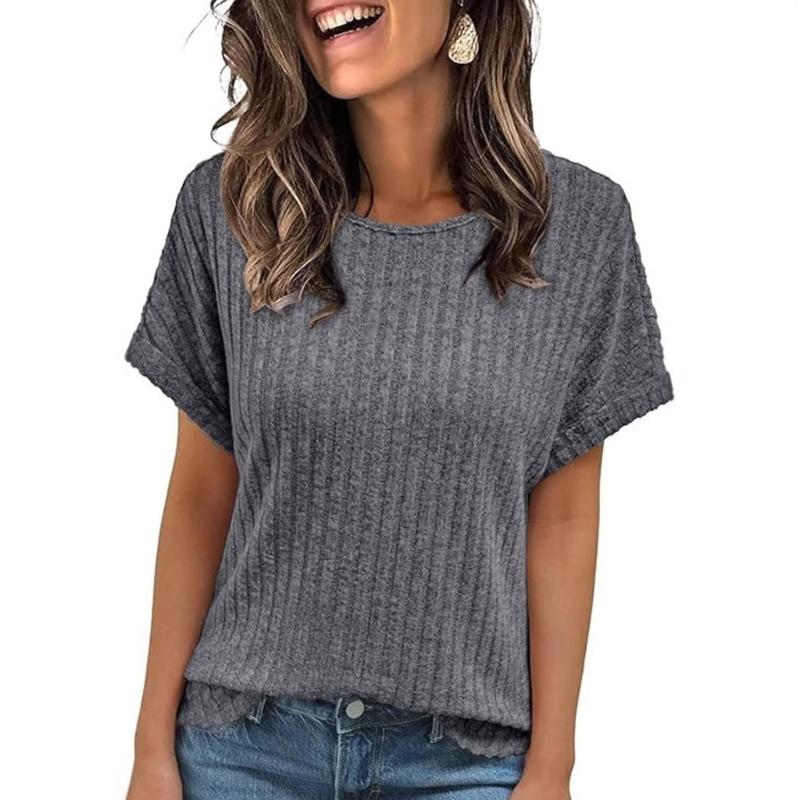 Women's 2025 Short Sleeve Crew Neck T Shirt Casual Loose Ribbed Knit Pullover Sweater Tops Summer Spring Outfits Gifts